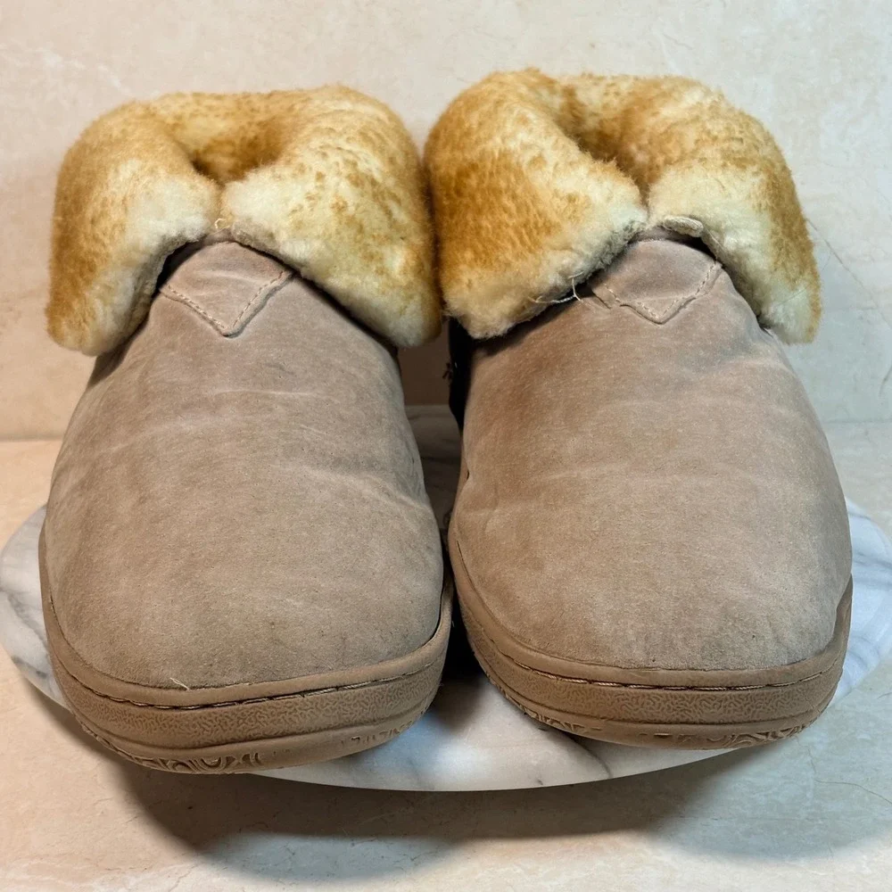 Old Friend Men's Suede Sheepskin Lined Moccasin Slippers Boots Tan M13 Cozy Warm